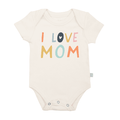 Finn + Emma - Baby graphic organic bodysuit | i love mom featuring soft, breathable fabric in neutral tones with colorful "I love mom" lettering, perfect for cozy baby essentials.