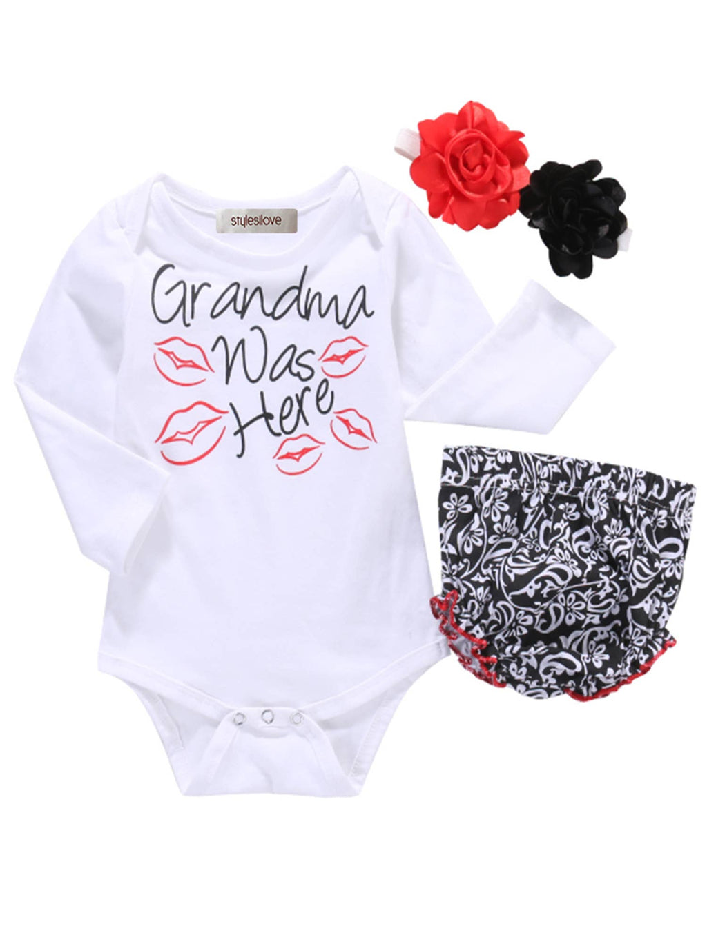 Fennco Styles - Grandma was Here Baby Romper, Bloomers, Headband 3pcs: 12-18m