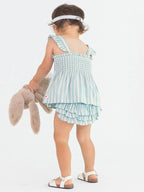 RuffleButts + RuggedButts - Girls Retro Stripe Smocked Tank Top: Brown / 18-24m