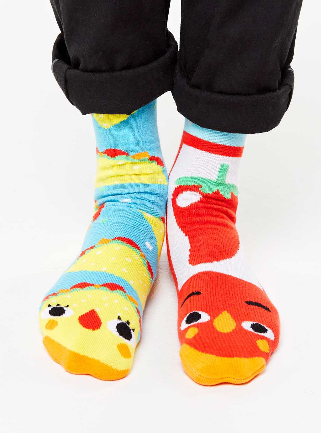 Pals Socks - Taco & Hot Sauce Mismatched Non-Slip Socks for Kids: Ages 4-8