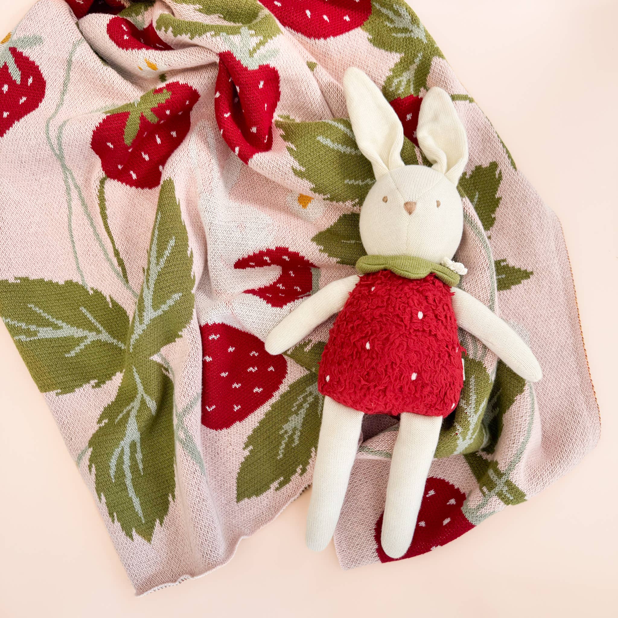 The Blueberry Hill - Blanket Strawberry Bunny Organic Baby Decor Spring Summer: Blush