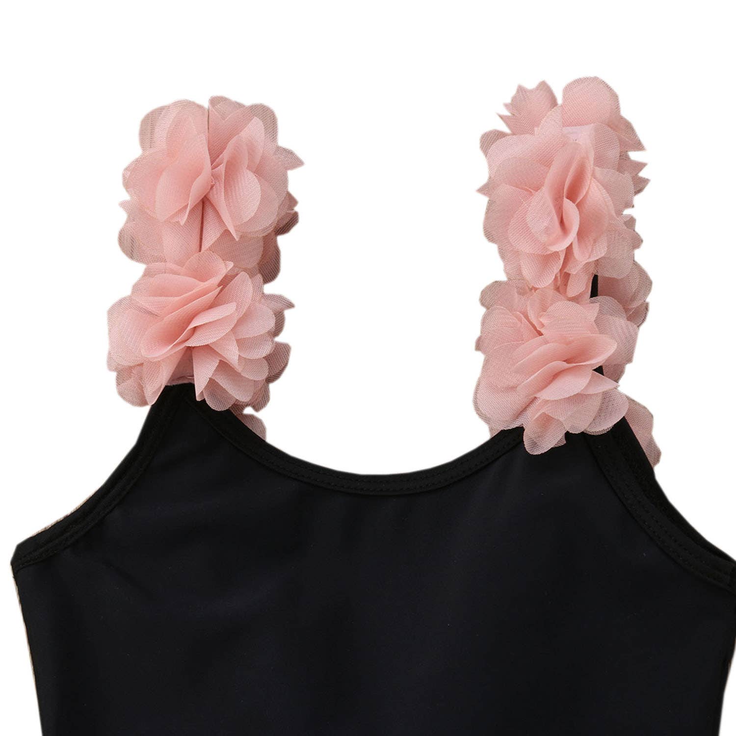Fennco Styles - 3D Flower Straps Backless 1pc Black Little Girl Swimsuit: 3T