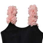 Fennco Styles - 3D Flower Straps Backless 1pc Black Little Girl Swimsuit: 4T