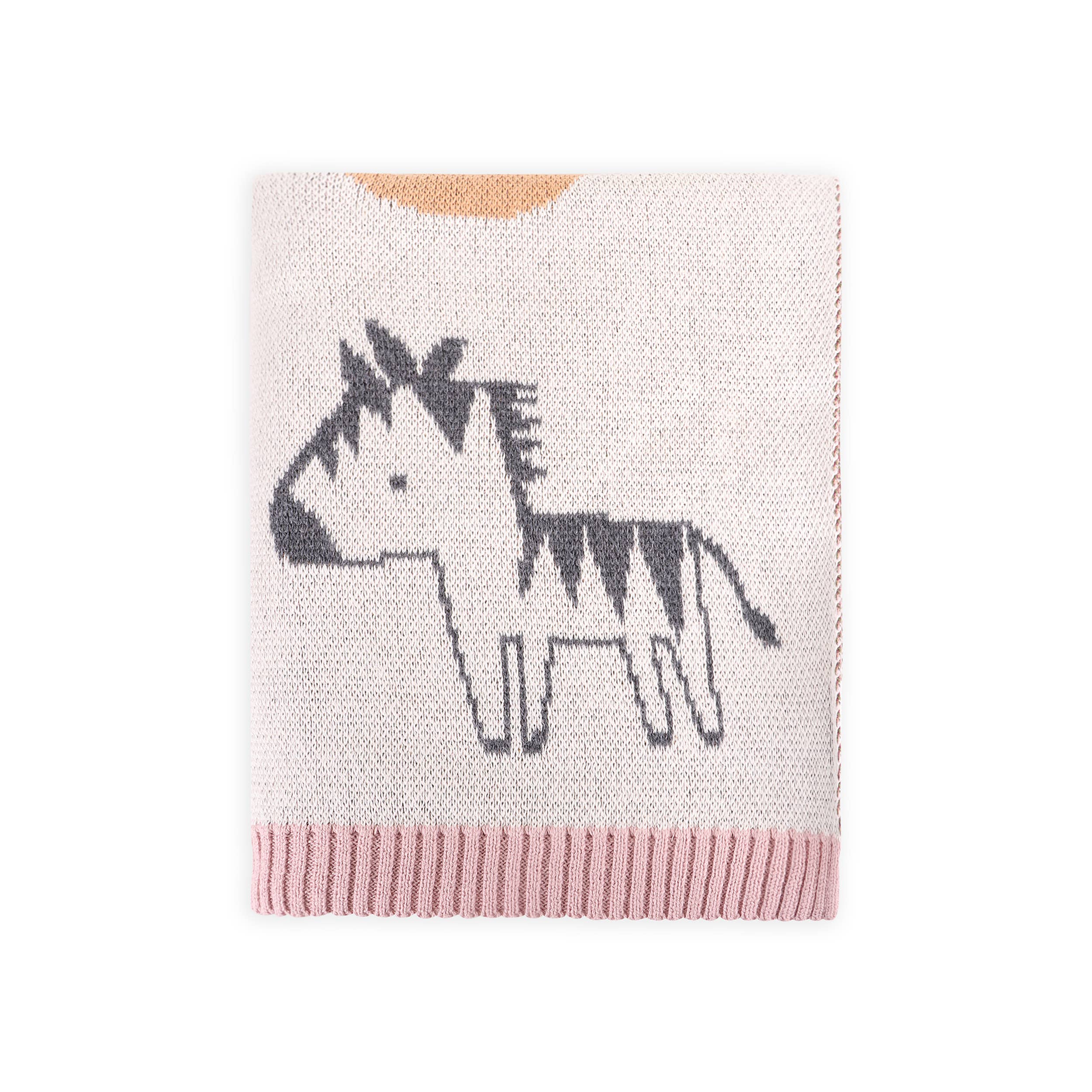 Viverano Organics - Alphabet Blush - Organic Jacquard Sweater Knit Baby Blanket: Natural/Pink / One Size