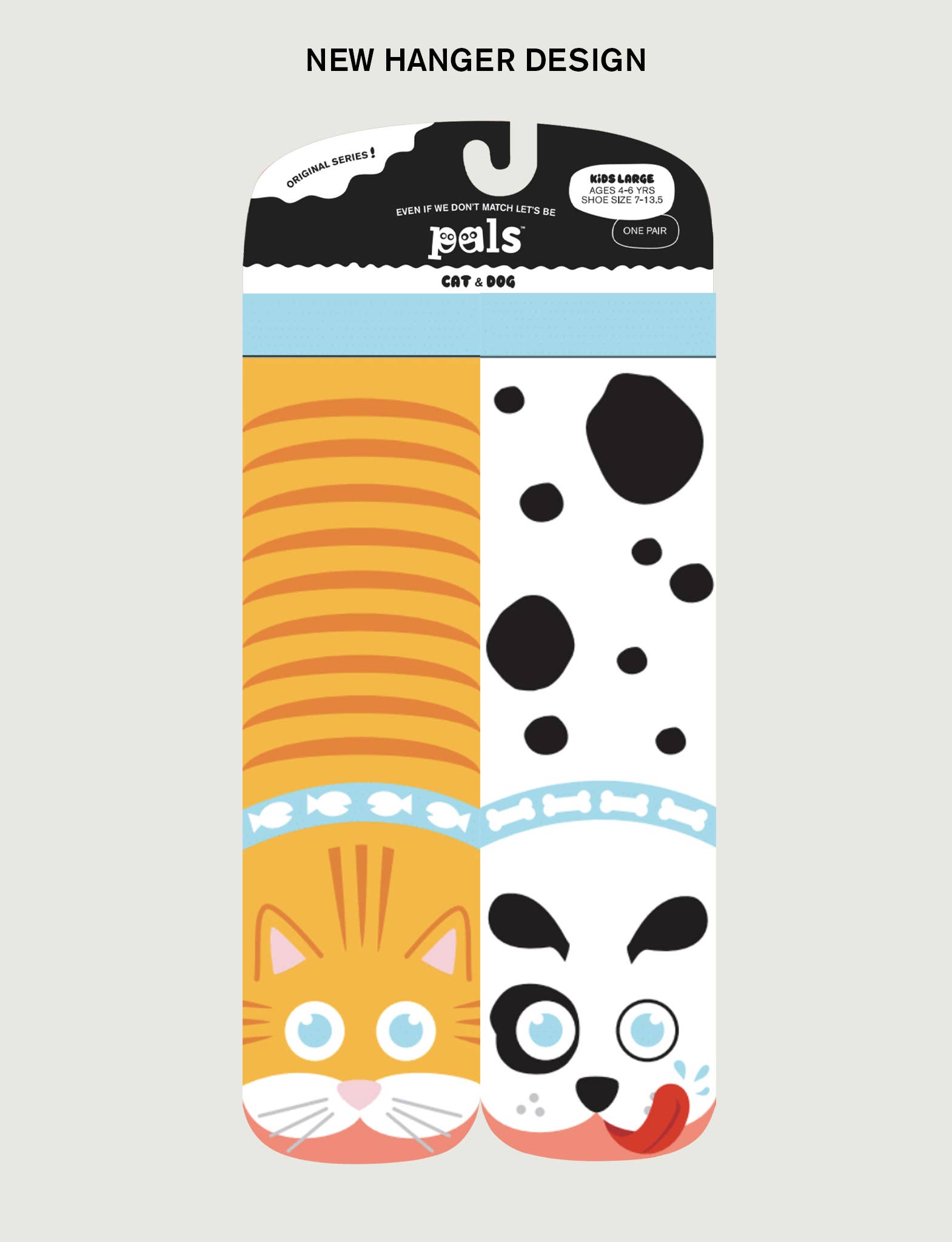 Pals Socks - Cat & Dog Fun Mismatched Non-Slip Kids Socks: Ages 9-12
