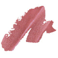 A textured cosmetic swatch of a shimmering dusty rose pink lip color, shown on a solid white background.