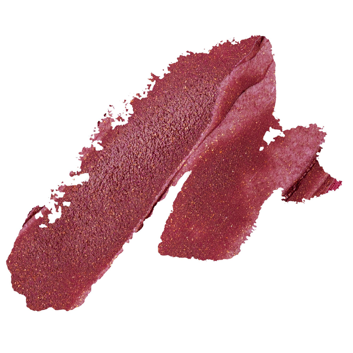 A textured swipe of deep berry pink glitter lipstick on a solid white background.