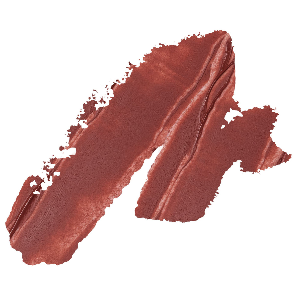 A textured swipe of warm terracotta or rust-brown lipstick on a plain white background.