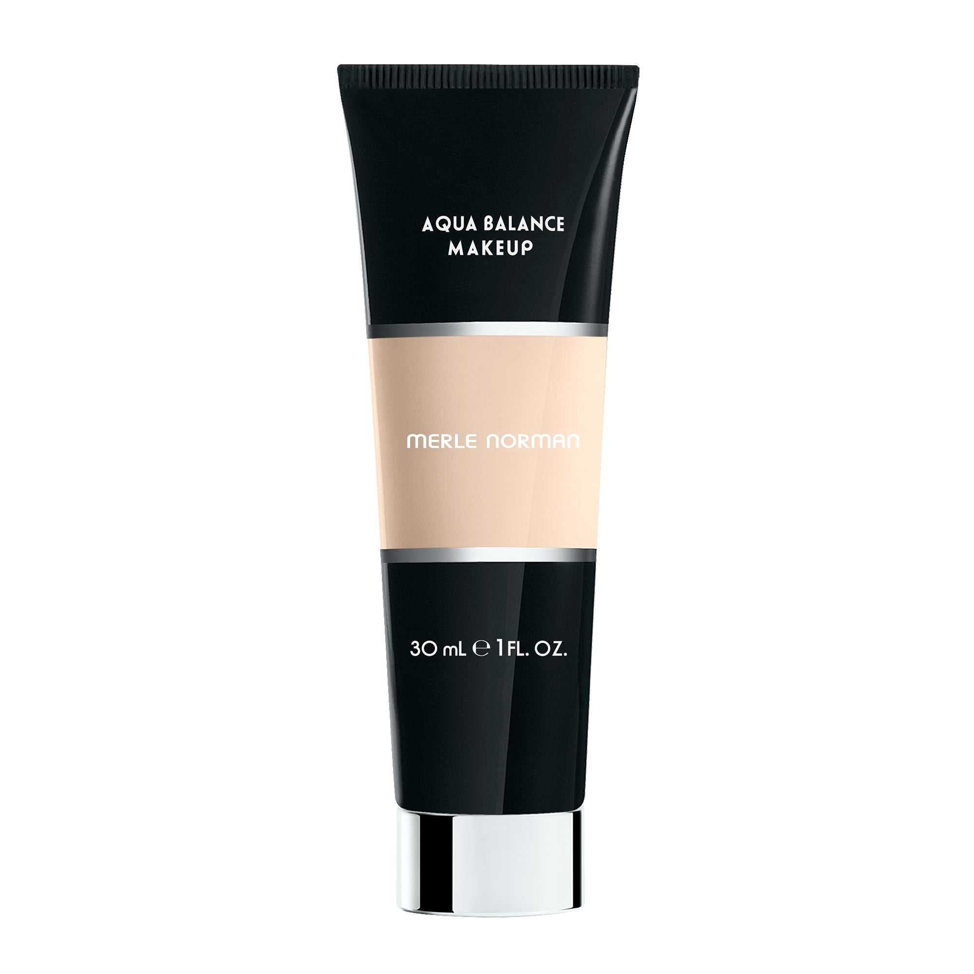 Tube of Aqua Balance Makeup in neutral beige shade, featuring sleek black and silver packaging, ideal for modern mom life essentials and stylish kids clothing boutiques.