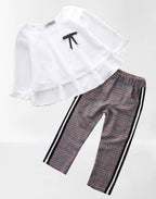 Fennco Styles - Ruffle Layered Blouse & Grey Tartan Pant 2pcs Girl Outfit: 3-4T
