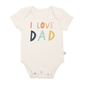 Finn + Emma - Baby graphic organic bodysuit | i love dad in soft neutral color with colorful block letters, made from breathable organic fabric perfect for cozy baby essentials in a curated children’s boutique.