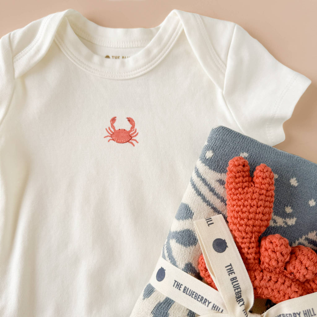 The Blueberry Hill - Onesie Crab Bodysuit Organic Cotton Nautical Ocean Baby - 0-6m