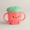 Itzy Ritzy - Itzy Snack Cup™: Strawberry in bright pink and green, featuring easy-grip handles and a playful, child-friendly design, perfect for toddler snack time.