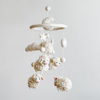 Mobile - Felt Baby - Counting Sheep hanging mobile with soft, handmade felt sheep and cloud shapes in neutral tones, perfect for cozy baby accessories and modern nursery decor.