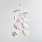 Mobile - Felt Baby - Counting Sheep featuring soft felt sheep, stars, moon, and clouds in neutral tones, designed as a cozy baby accessory for soothing nursery decor.
