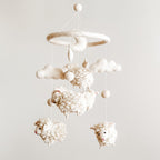 Mobile - Felt Baby - Counting Sheep featuring soft, neutral-toned felt sheep and clouds, designed as a cozy, stylish baby accessory for modern nurseries.