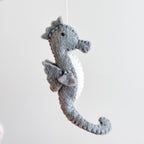 Mobile - Felt Baby - Sea Life soft gray felt seahorse hanging decoration, handcrafted with stitched detailing, perfect for a curated children’s boutique and stylish nursery décor.