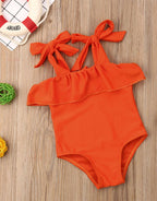Fennco Styles - Orange Ruffle One-Piece Toddler Girl Swimsuit: 3-4T