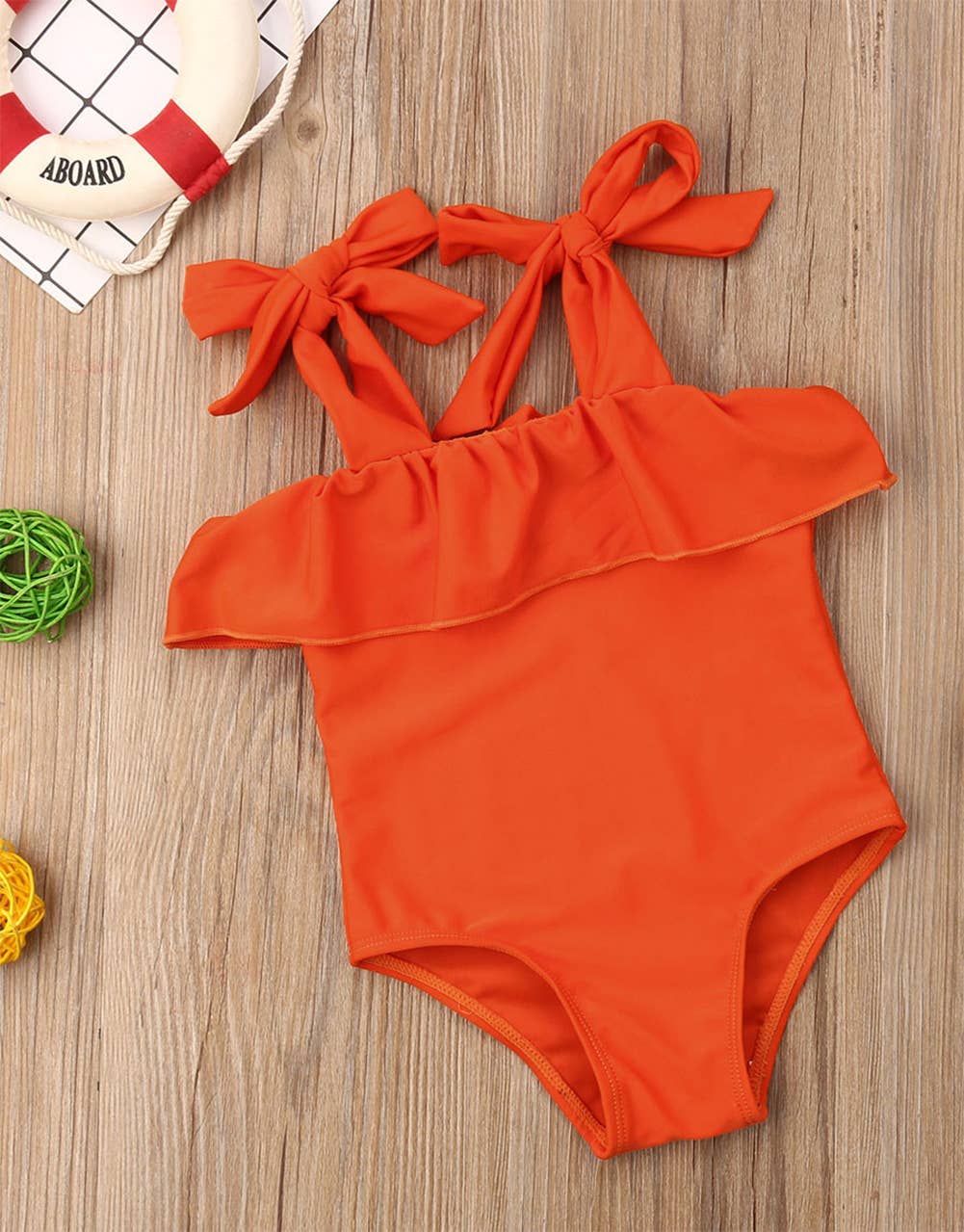 Fennco Styles - Orange Ruffle One-Piece Toddler Girl Swimsuit: 2-3T