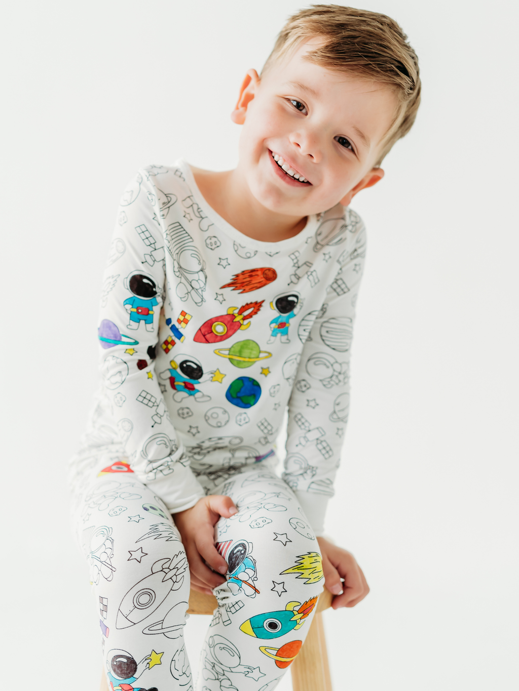 Bee Colorful Co. - Space Coloring Pajamas 2 piece set made from Bamboo: 2T