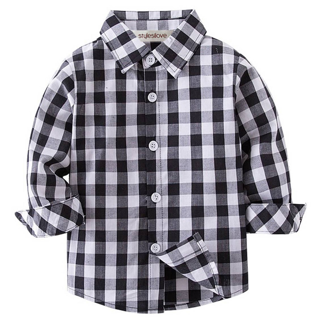 Fennco Styles - Black & White Plaid Cotton Button-Down Shirt – Baby Toddler: 110/3-4T