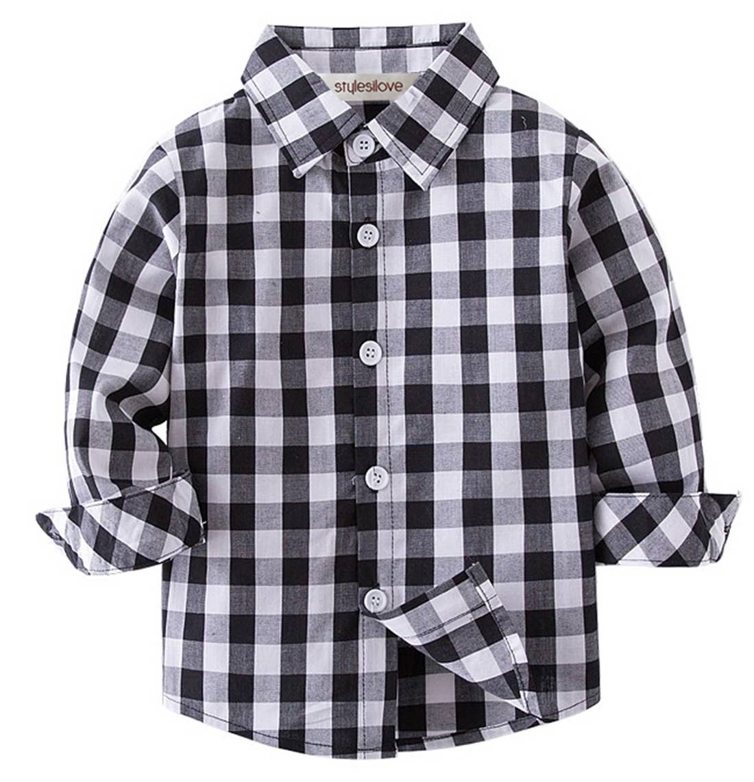 Fennco Styles - Black & White Plaid Cotton Button-Down Shirt – Baby Toddler: 110/3-4T
