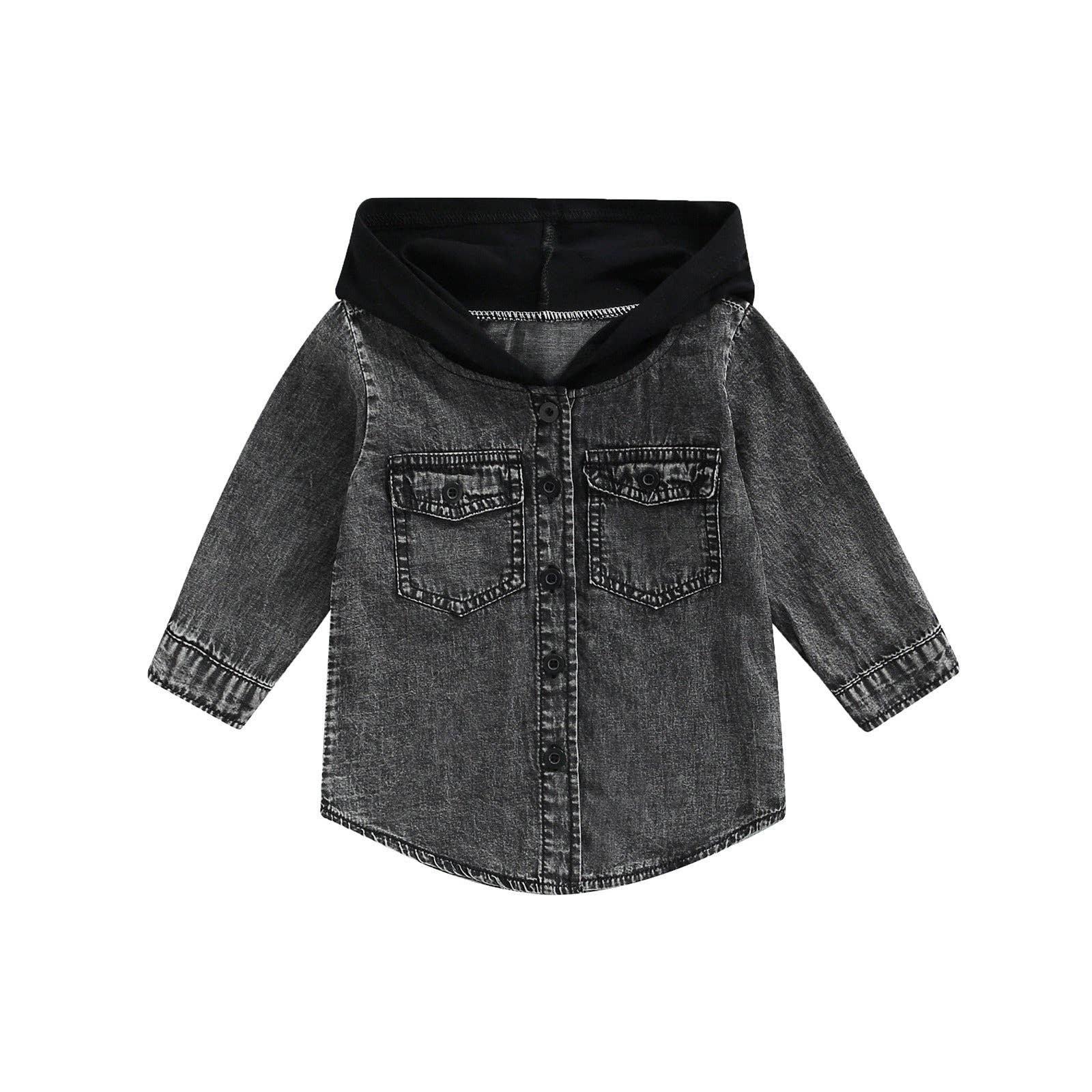 Urban Tots - Kids Hooded Denim Button-up - Black: 4-5Y