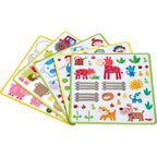 Colorful farm animal and character magnets arranged on sheets for Peter and Pauline's Farm Magnetic Game, promoting imaginative play and educational fun for children.