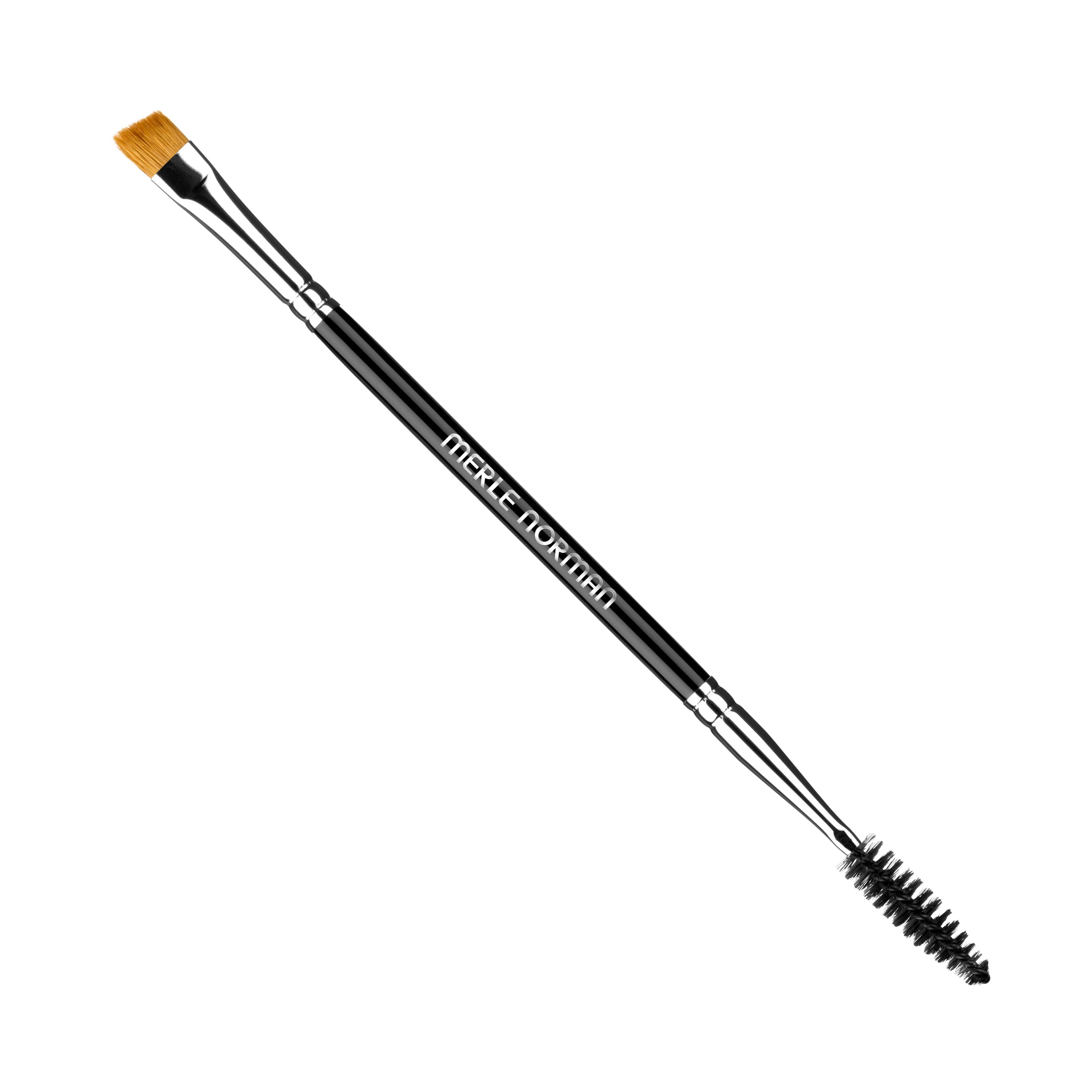 Merle Norman Cosmetics - Makeup Artistry Brows #1 Brush featuring a dual-ended design with an angled brush tip and a spoolie for precise brow shaping and grooming.