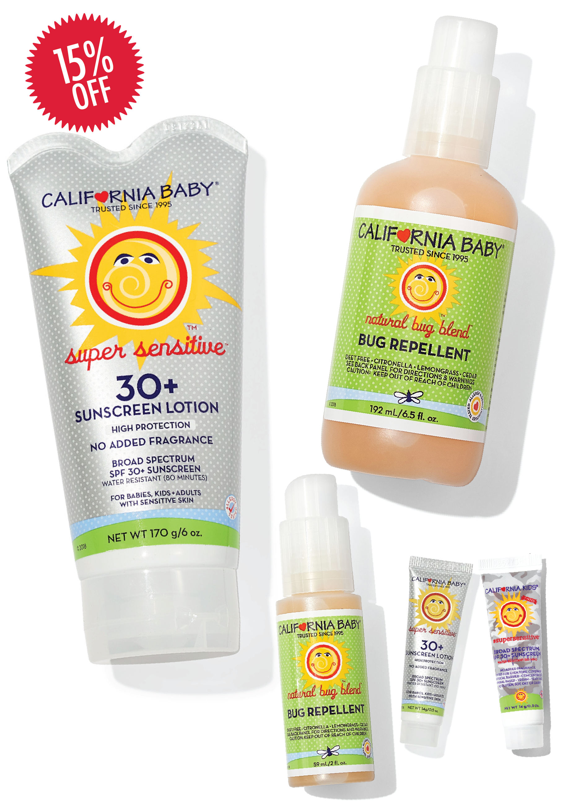 California Baby - Unscented Sunscreen + Bug Spray Bundle Large
