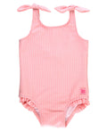 RuffleButts + RuggedButts - Girls Pink Tie Shoulder One Piece Swimsuit: Pink, a stylish kids clothing piece from a curated children’s boutique, designed for comfort and playful summer days.