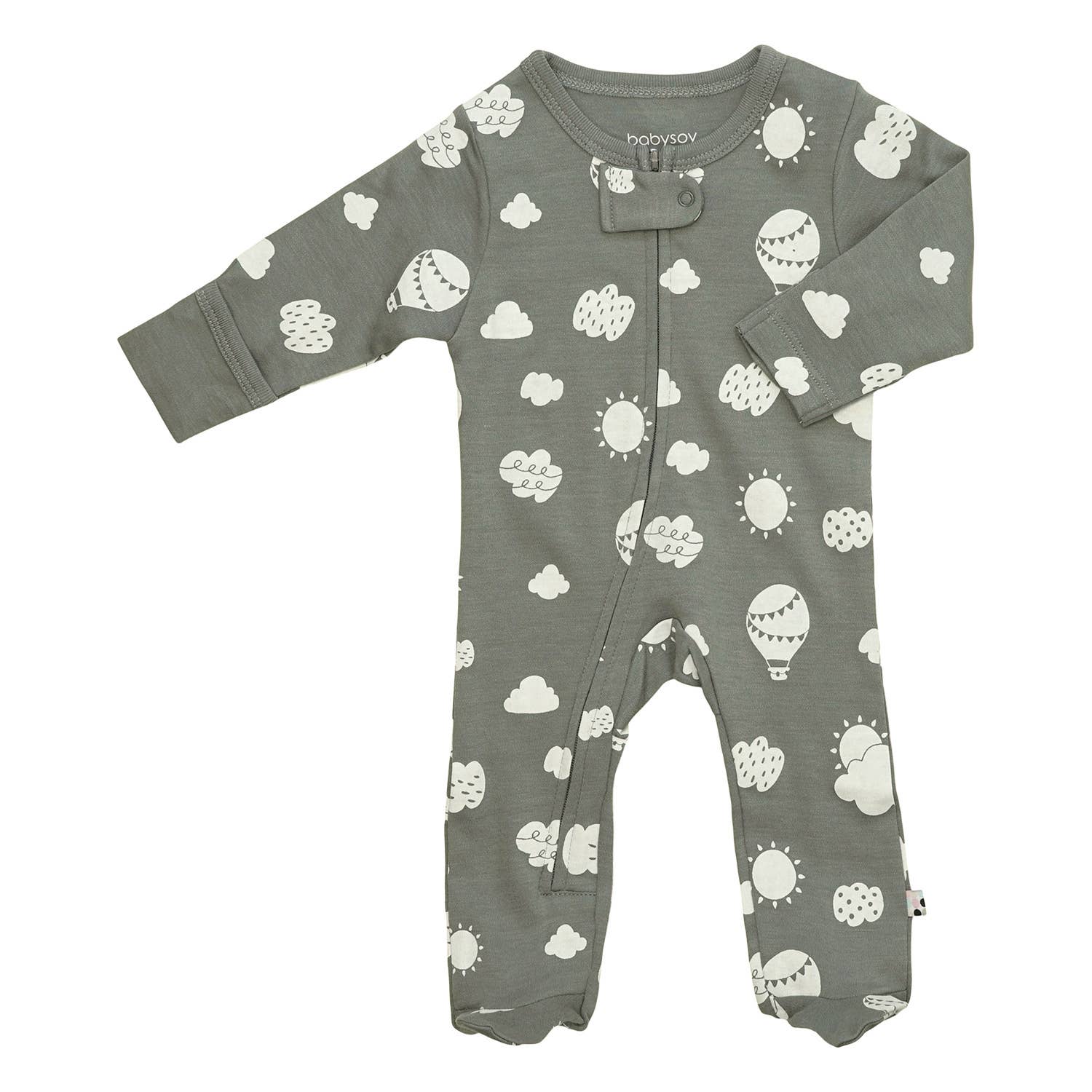 babysoy Inc - Babysoy Pattern Print Zipper Footie: Sunny-Thunder / 6-12m