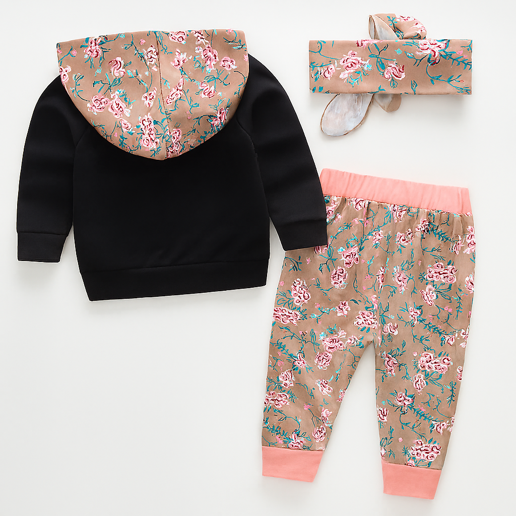 Fennco Styles - Black-Pink Baby Hoodie, Pants & Headband: 12-18m