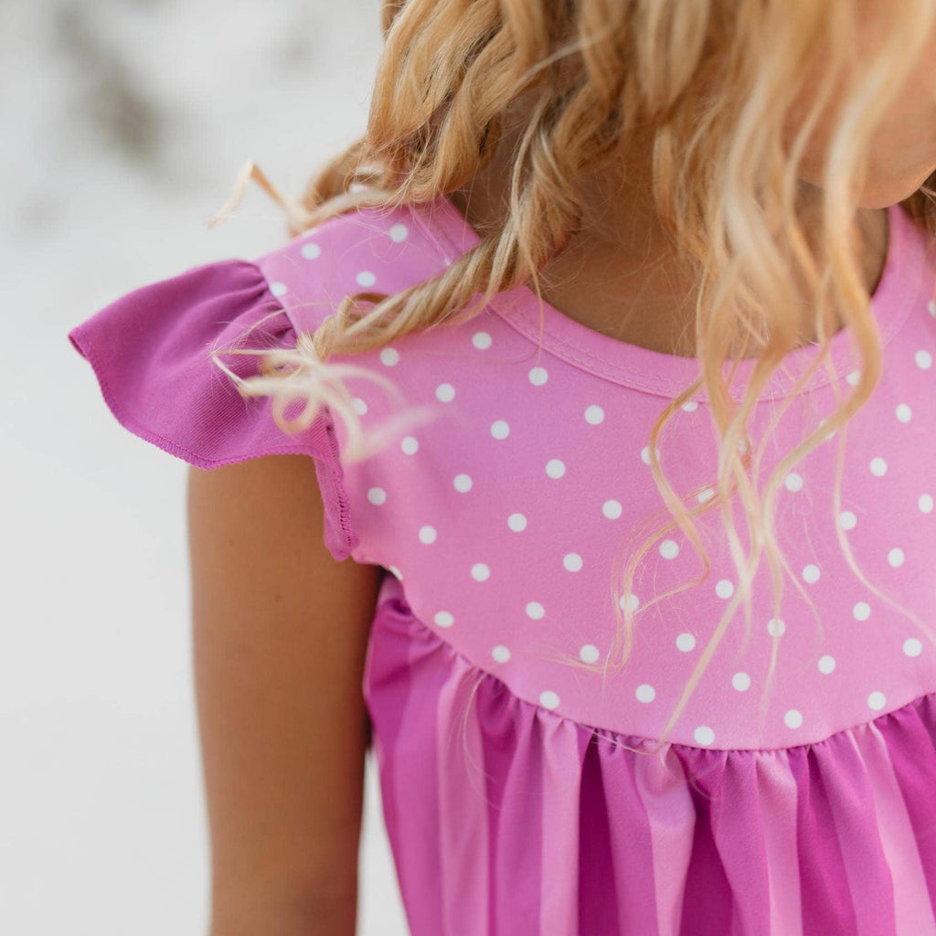 Adorable Sweetness - Kids Pink Purple Polka Dot Spring Ruffle Pocket Short Set