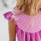 Adorable Sweetness - Kids Pink Purple Polka Dot Spring Ruffle Pocket Short Set