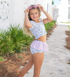 Adorable Sweetness - Girls Pink Purple Abby Dainty Floral 2 Piece Swimsuit