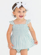 RuffleButts + RuggedButts - Girls Retro Stripe Smocked Tank Top: Brown / 12-18m