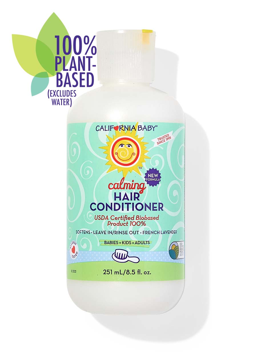 California Baby - Calming™ Hair Conditioner bottle with soothing French lavender scent, USDA certified biobased, plant-based formula for babies, kids, and adults.