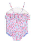 RuffleButts + RuggedButts - Girls Sparkle Shimmer On Single Ruffle One Piece Swimsuit: Blue / 12-18m