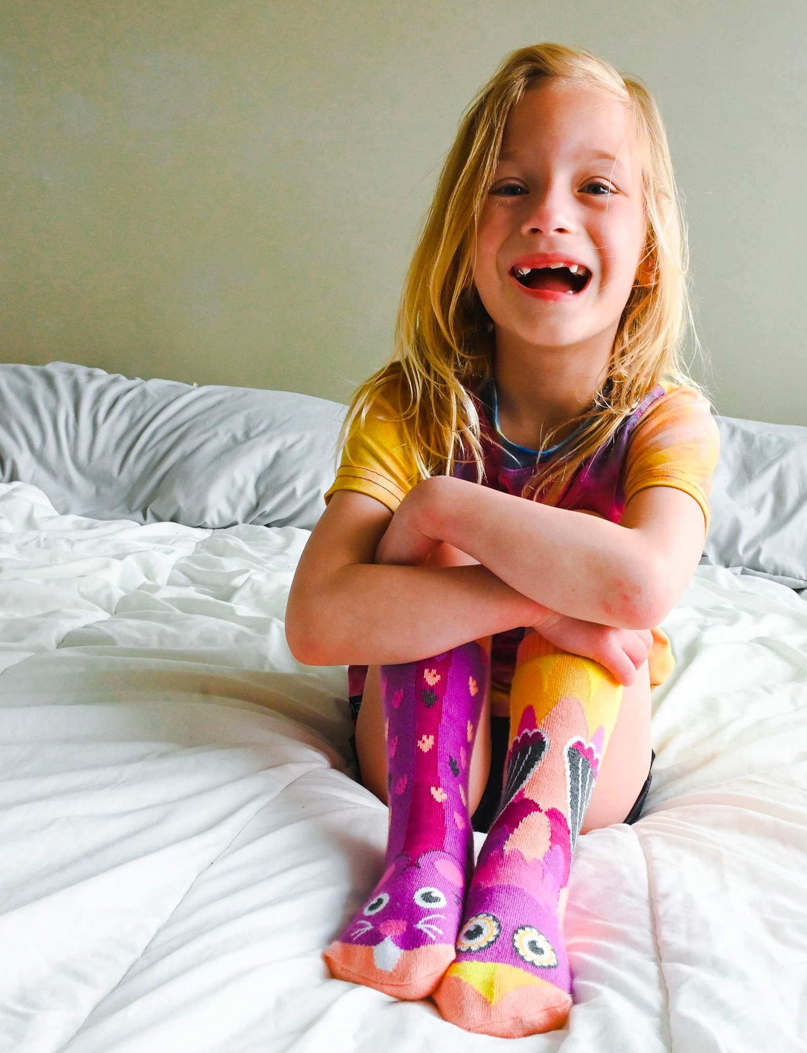 Pals Socks - Owl & Mouse Mismatched Animals Non-Slip Socks for Kids: Ages 4-8