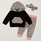 Fennco Styles - Black-Pink Baby Hoodie, Pants & Headband: 18-24m