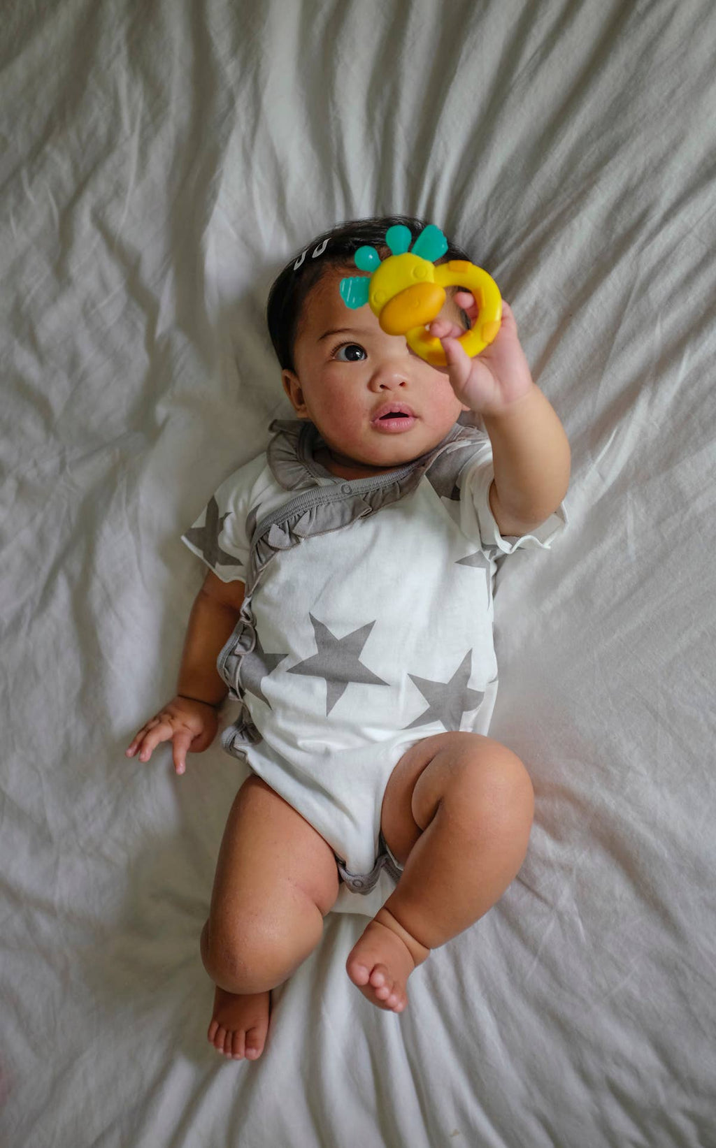 babysoy Inc - Pattern Short Sleeve Ruffle Bodysuit/Onesie: Thunder / 6-12m