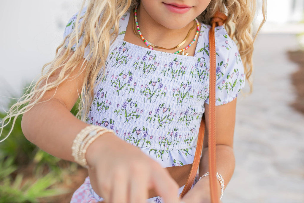 Adorable Sweetness - Girls Pink Purple Abby Dainty Floral 2 Piece Swimsuit