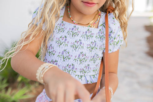 Adorable Sweetness - Girls Pink Purple Abby Dainty Floral 2 Piece Swimsuit