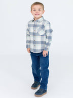 RuffleButts + RuggedButts - Boys Alpine Plaid Flannel Long Sleeve Button Down Shirt
: Blue / 3T