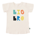 Finn + Emma - Kid toddler organic graphic tee | big bro featuring colorful block letters spelling "BIG BRO" on a soft cream organic cotton shirt, perfect for stylish kids clothing.