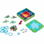 Dragon's Breath Game board game components including colorful rings, character pieces, tokens, and a vibrant game board designed for imaginative play and educational fun.