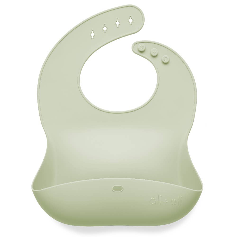 Ali+Oli - Silicone Baby Bib Roll Up & Stay Closed (Light Sage)