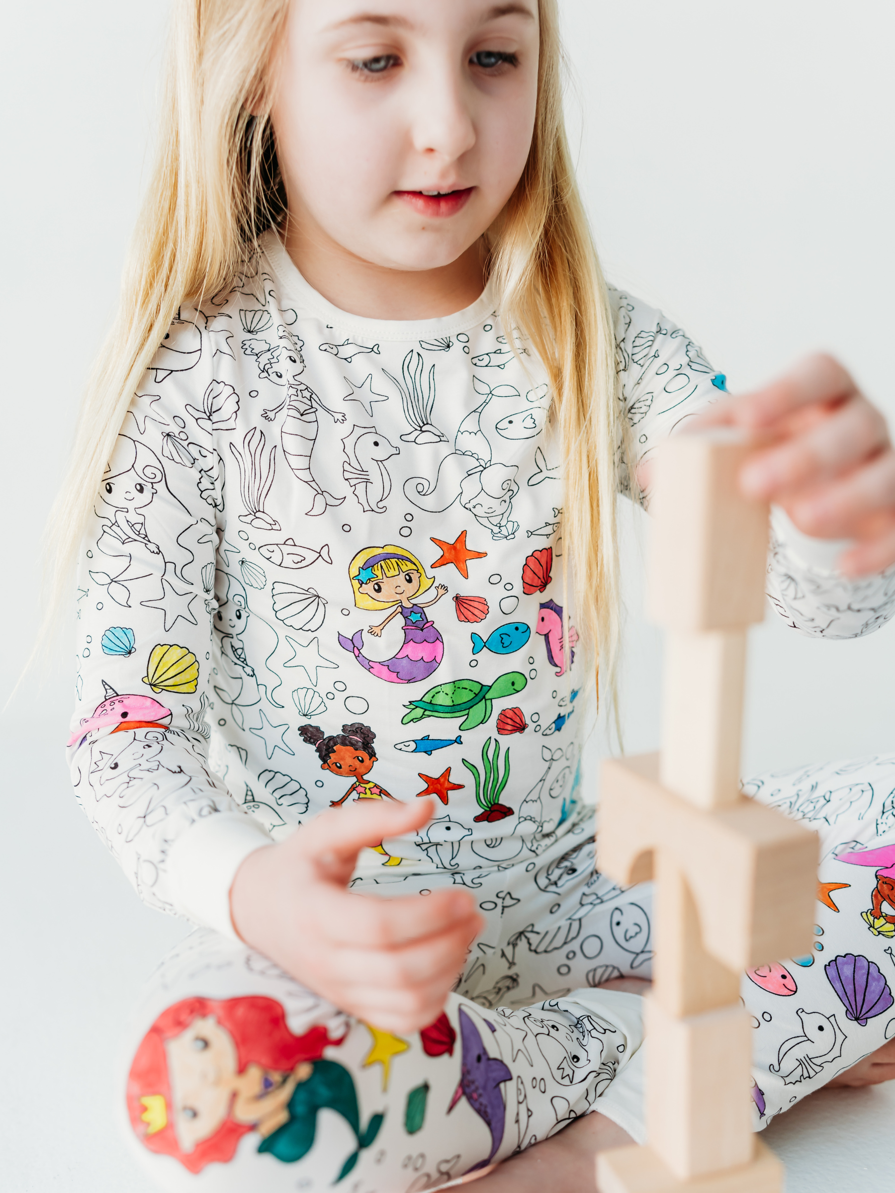 Bee Colorful Co. - Mermaid Coloring Pajamas 2 piece set made from Bamboo: 5-6Y