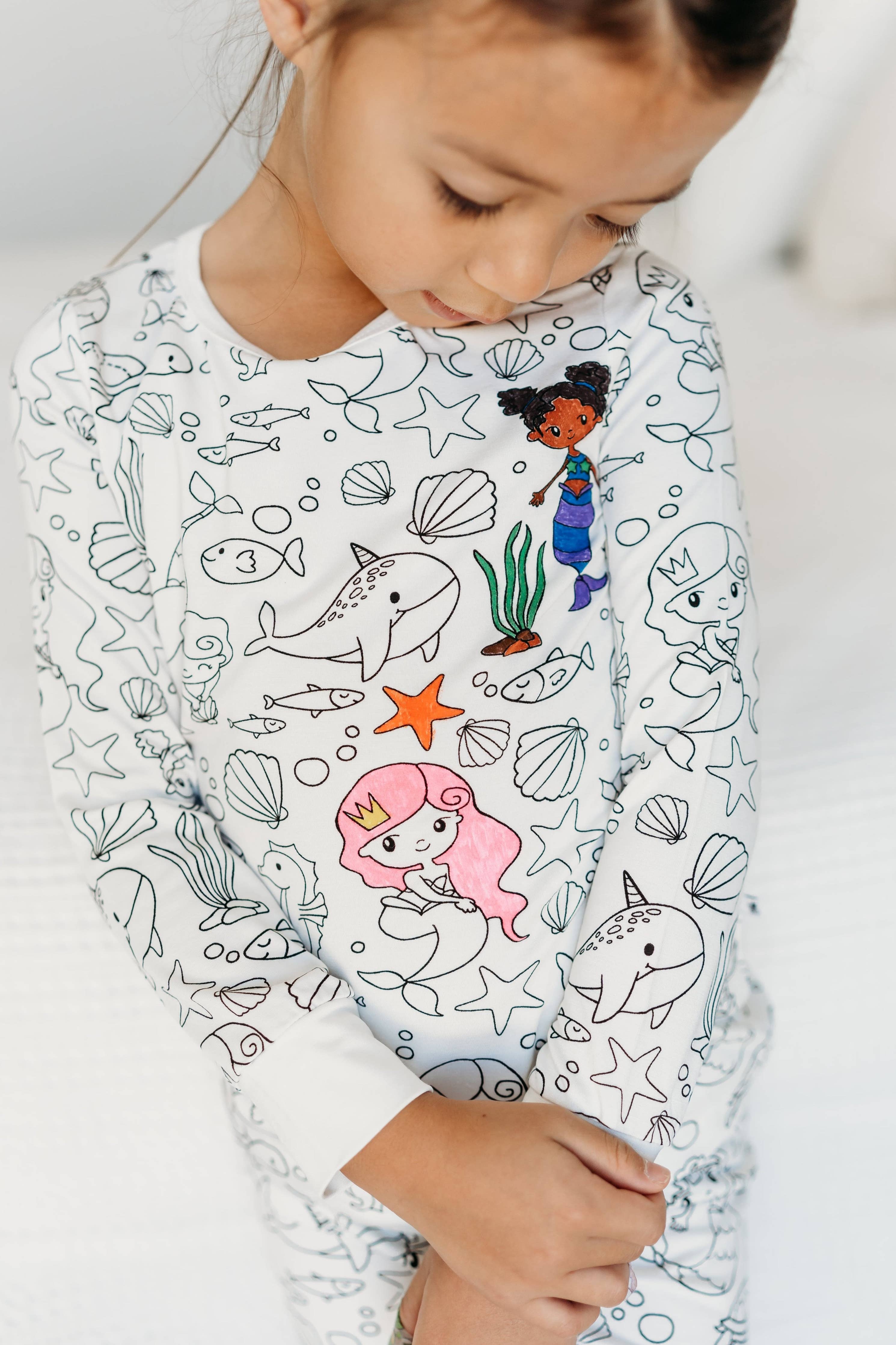 Bee Colorful Co. - Mermaid Coloring Pajamas 2 piece set made from Bamboo: 3T